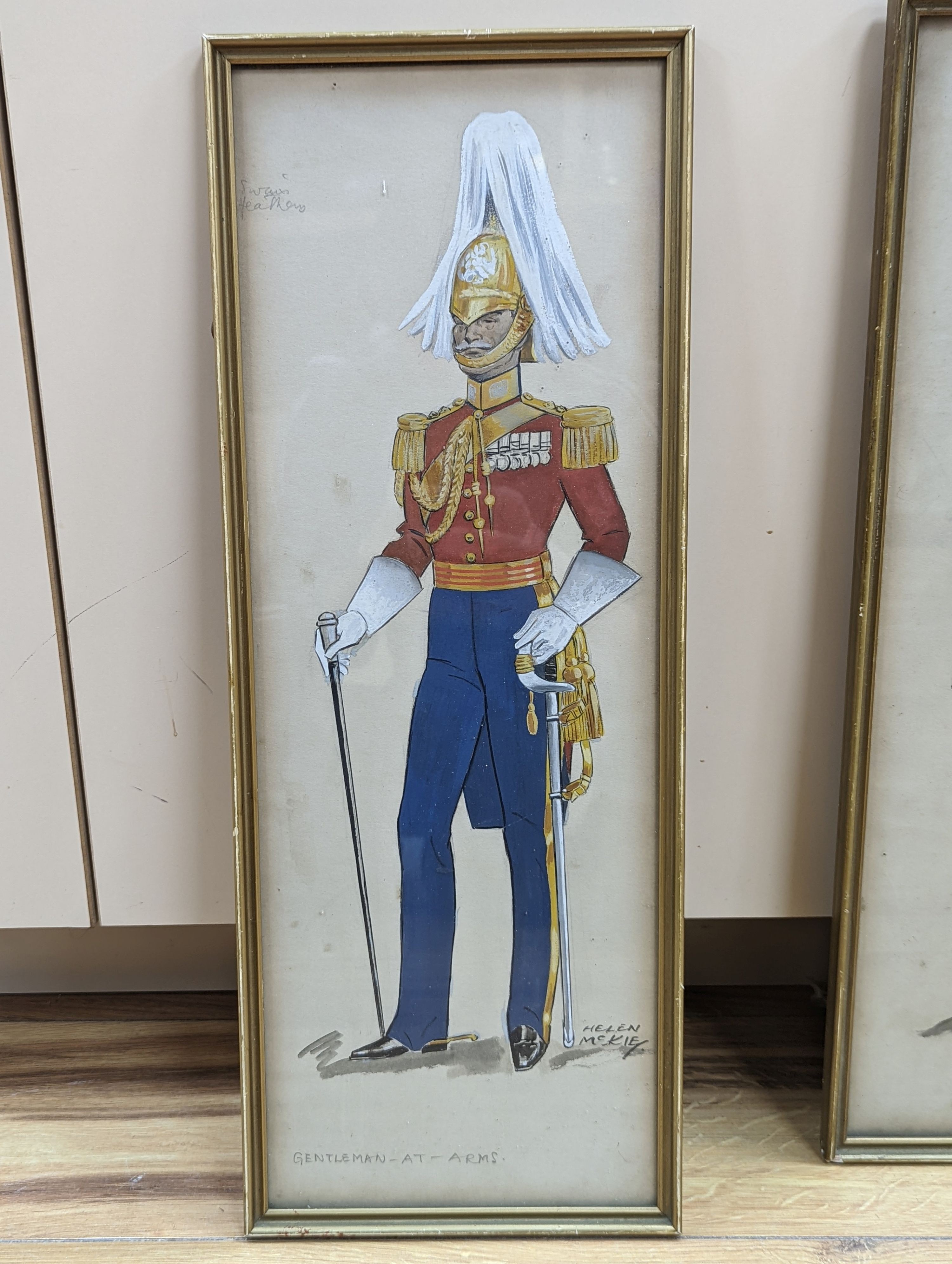 Helen McKie, three gouache and watercolour studies, Gentleman at arms, Queen's Page of Honour and Herald, signed, largest 47 x 26cm